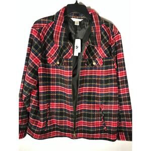 Christopher & Banks Jacket Petite Extra L Womens Plaid Wool Blend Zip Front NWT